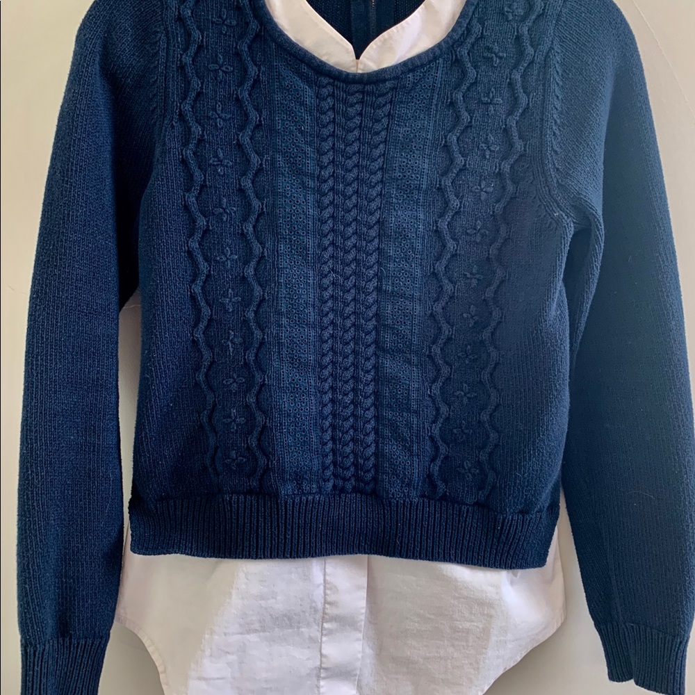 Blue and White Sweater.